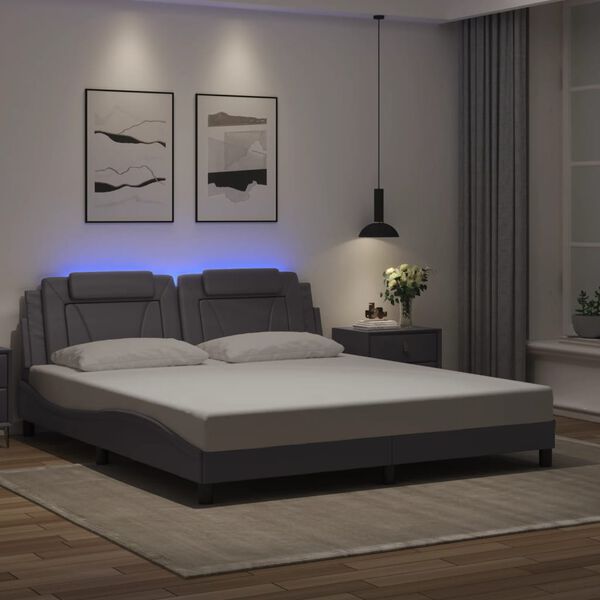 vidaXL Estructura de cama Viana con LED sin colch&oacute;n gris 180x200 cm