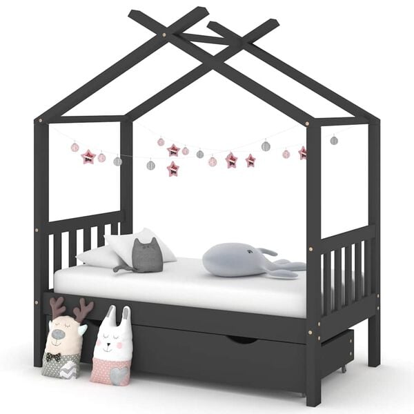 vidaXL Estructura de cama infantil y caj&oacute;n madera pino gris 70x140cm