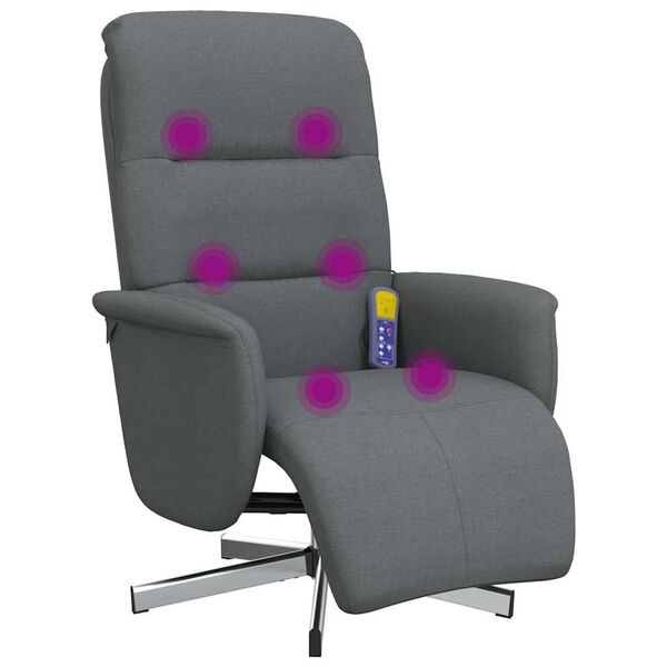vidaXL Sill&oacute;n reclinable de masaje con reposapi&eacute;s tela gris oscuro