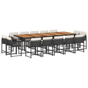 vidaXL Set comedor de jard&iacute;n con cojines 15 pzas rat&aacute;n sint&eacute;tico negro