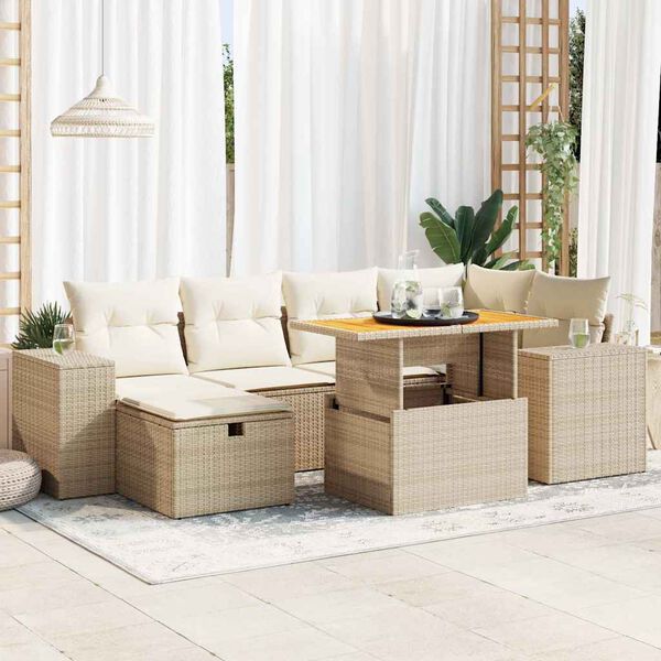 vidaXL Set sof&aacute;s jard&iacute;n y cojines 8 pzas rat&aacute;n sint&eacute;tico acacia beige