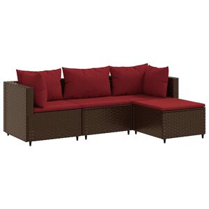 vidaXL Set muebles de jard&iacute;n 4 piezas y cojines rat&aacute;n sint&eacute;tico marr&oacute;n