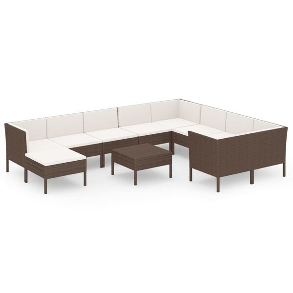 vidaXL Set muebles de jard&iacute;n 11 pzas y cojines rat&aacute;n sint&eacute;tico marr&oacute;n
