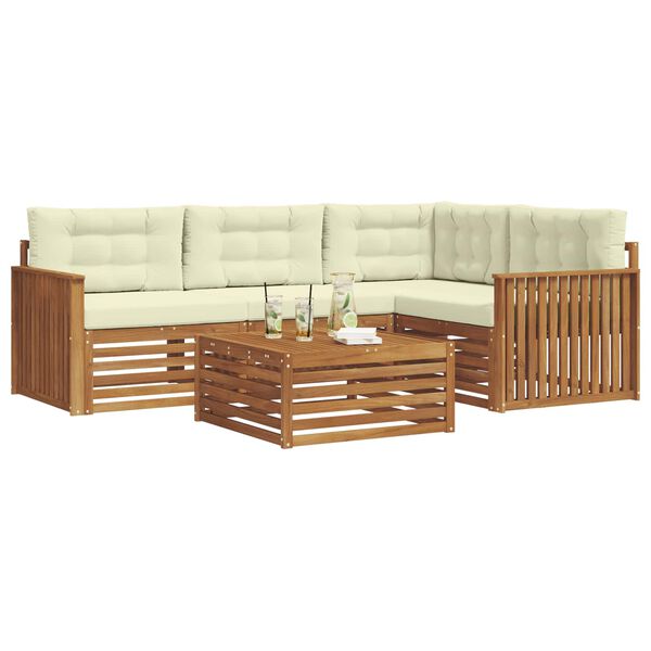 vidaXL Conjunto de sof&aacute;s de exterior con coj&iacute;n 5 pcs Natural y Crema