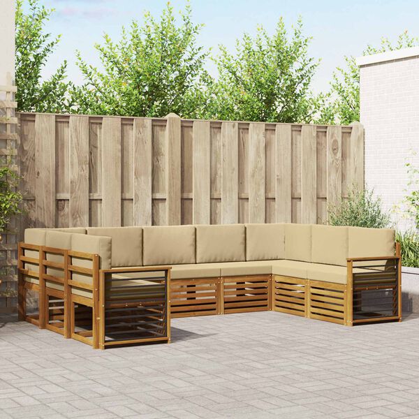 vidaXL Juegos de sof&aacute;s 9 pcs Natural y Beige Madera de Acacia S&oacute;lida
