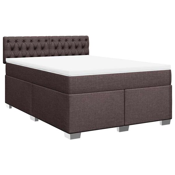 vidaXL Cama box spring con colch&oacute;n tela marr&oacute;n oscuro 140x190 cm