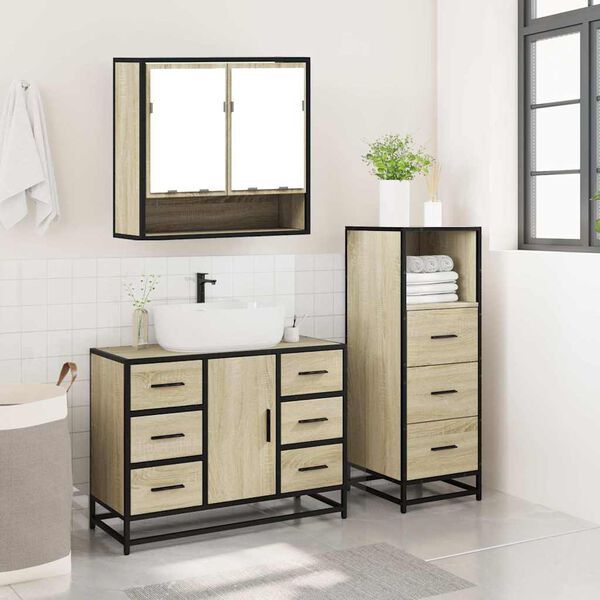 vidaXL Set de muebles de baño 3 pzas madera contrachapada roble Sonoma