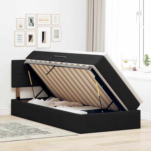 vidaXL Cama con almacenamiento y LED Negro 90 x 200 cm Terciopelo