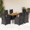 vidaXL Set de comedor de jard&iacute;n 7 pzas y cojines rat&aacute;n sint&eacute;tico negro