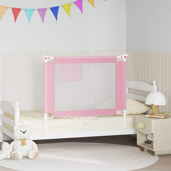 vidaXL Barandilla de seguridad cama de ni&ntilde;o rosa tela 100x25 cm