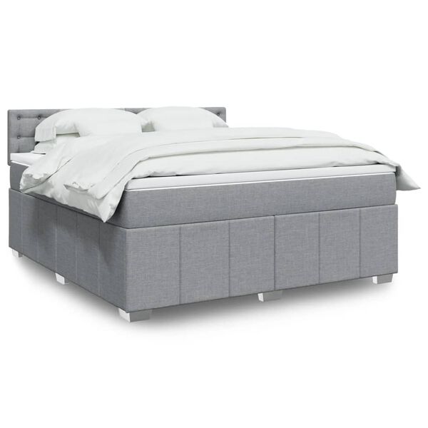 vidaXL Cama box spring con colch&oacute;n tela gris claro 180x200 cm