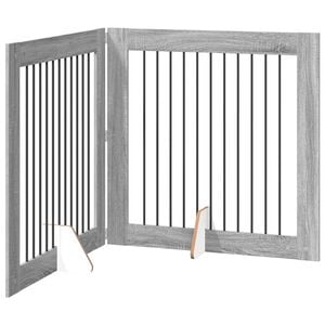 vidaXL Puerta para perros plegable con soportes 2 uds. Sonoma gris