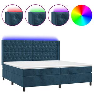 vidaXL Cama box spring colch&oacute;n y LED terciopelo azul oscuro 200x200 cm