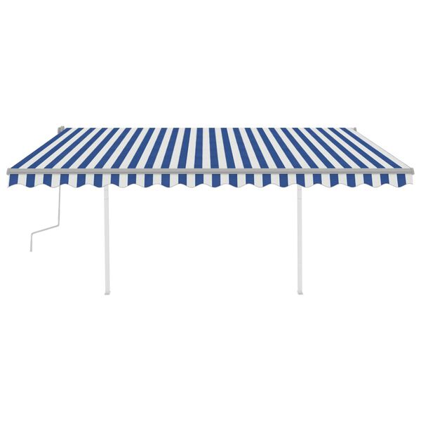vidaXL Toldo manual retráctil con postes azul y blanco 4,5x3,5 m