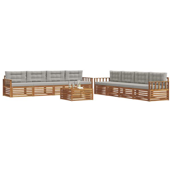 vidaXL Conjunto de sof&aacute;s de exterior 9 pcs Gris Natural y Claro
