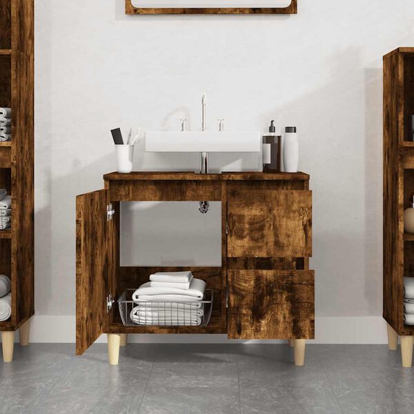 vidaXL Armario de baño madera contrachapada roble ahumado 65x33x60 cm