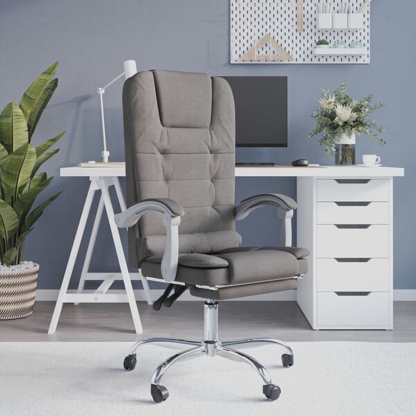 vidaXL Silla de oficina reclinable con masaje tela gris taup&eacute;