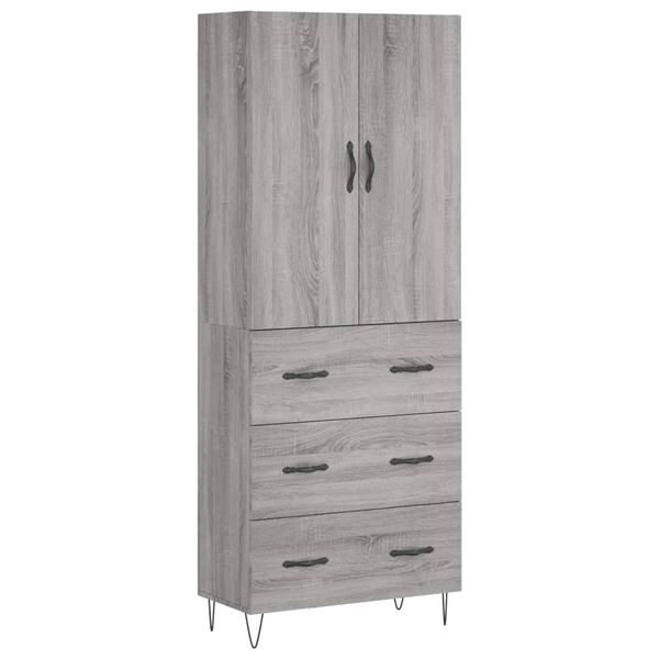 vidaXL Aparador alto madera contrachapada gris sonoma 69,5x34x180 cm
