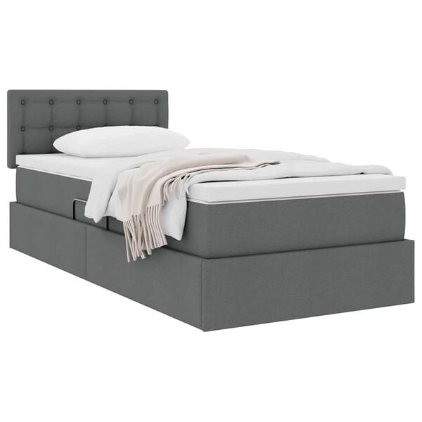 vidaXL Cama con almacenamiento y colch&oacute;n Gris oscuro 90 x 190 cm