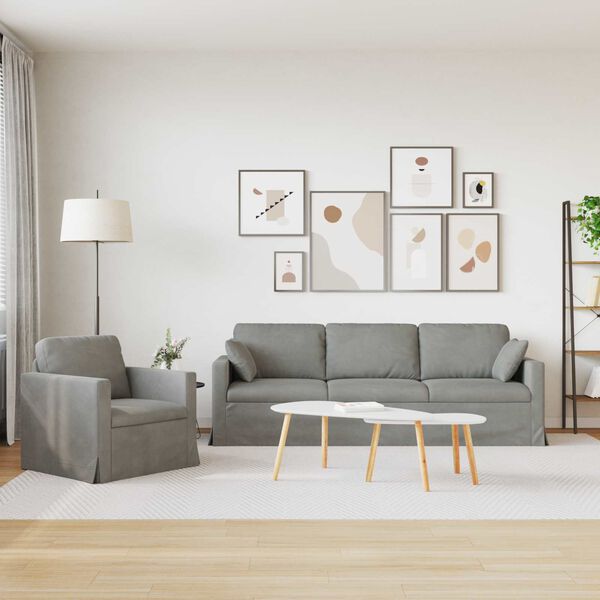 vidaXL Sof&aacute; 2 pcs Gris Claro 228 x 78 x 80 cm Terciopelo