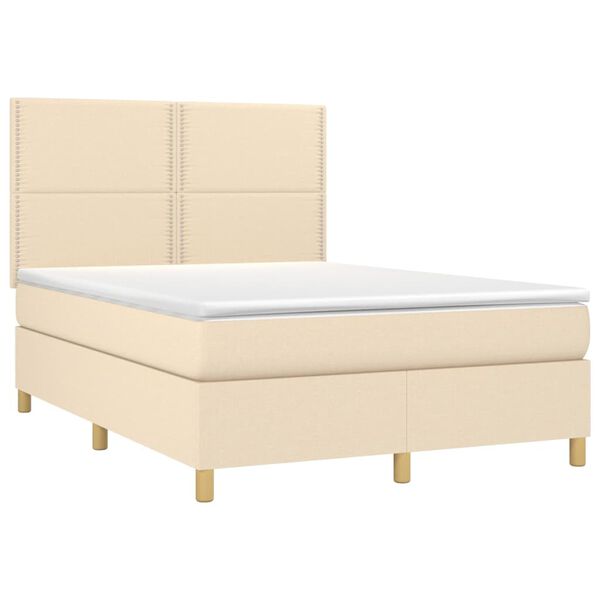 vidaXL Cama box spring colch&oacute;n y luces LED tela crema 140x200 cm