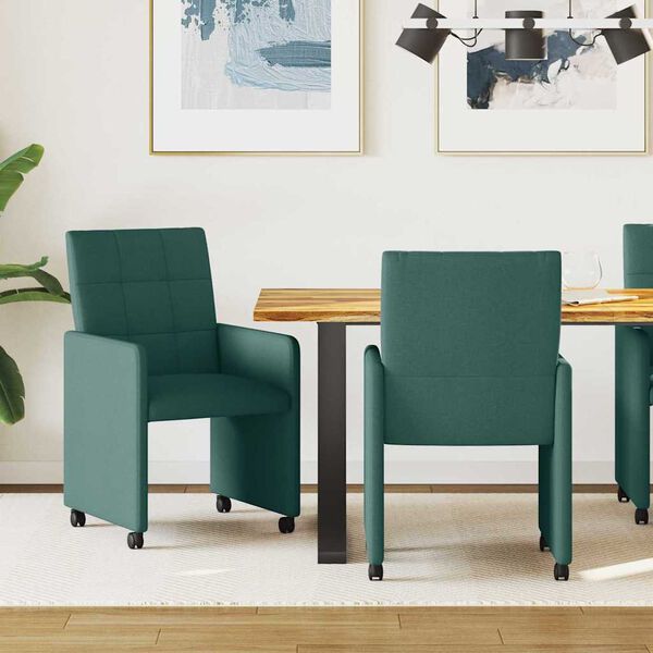 vidaXL Sillas de Comedor con Ruedas 2 pcs Verde oscuro 58 x 65 x 94 cm