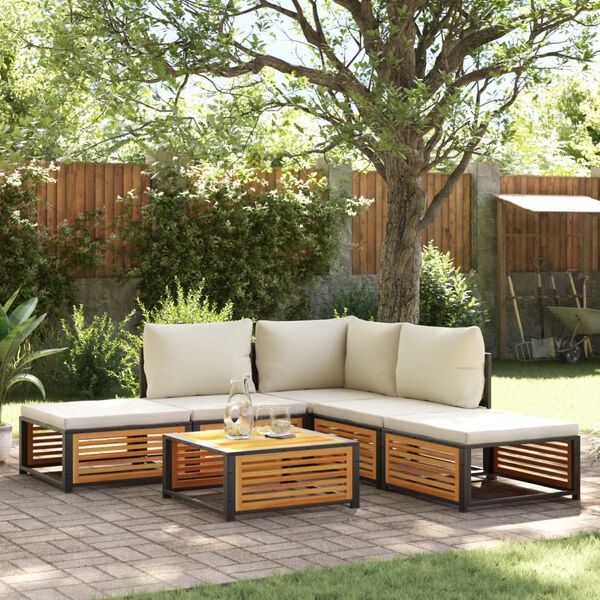 vidaXL Set de sof&aacute;s de jard&iacute;n con cojines 6 pzas madera maciza acacia