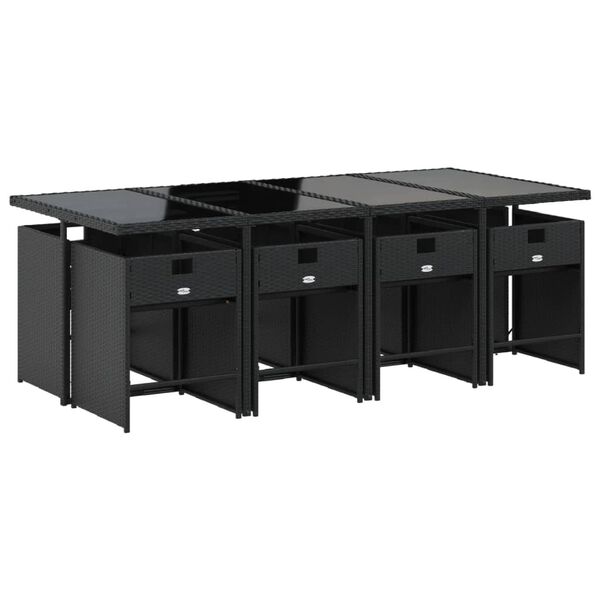 vidaXL Set de comedor de jard&iacute;n 9 pzas y cojines rat&aacute;n sint&eacute;tico negro