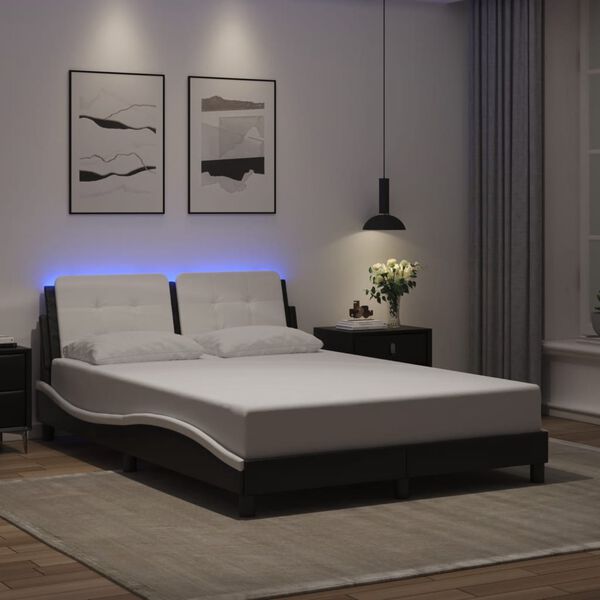vidaXL Estructura de cama con LED sin colchón Zadar negro y blanco 140x190 cm