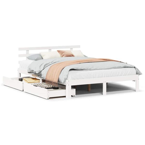 vidaXL Estructura de cama con cajones madera de pino blanca 135x190 cm