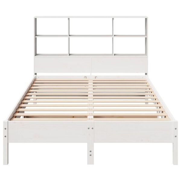 vidaXL Cama con estanter&iacute;a sin colch&oacute;n madera maciza blanca 120x190 cm