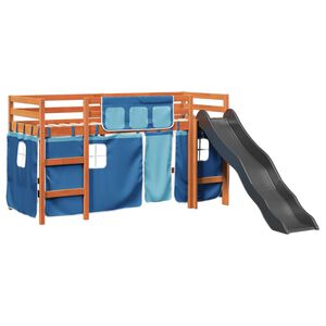 vidaXL Cama alta para ni&ntilde;os con cortinas madera pino azul 80x200 cm