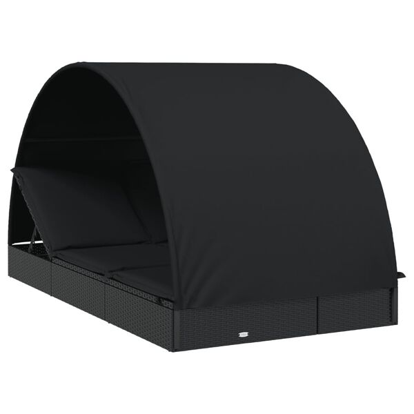 vidaXL Tumbona 2 personas toldo redondo ratán PE negra 211x112x140 cm