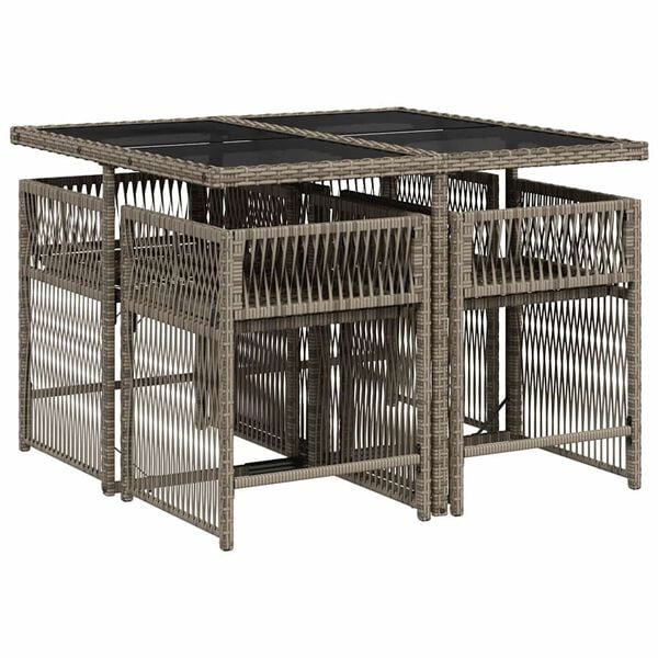 vidaXL Set comedor de jard&iacute;n 5 piezas con cojines rat&aacute;n sint&eacute;tico gris