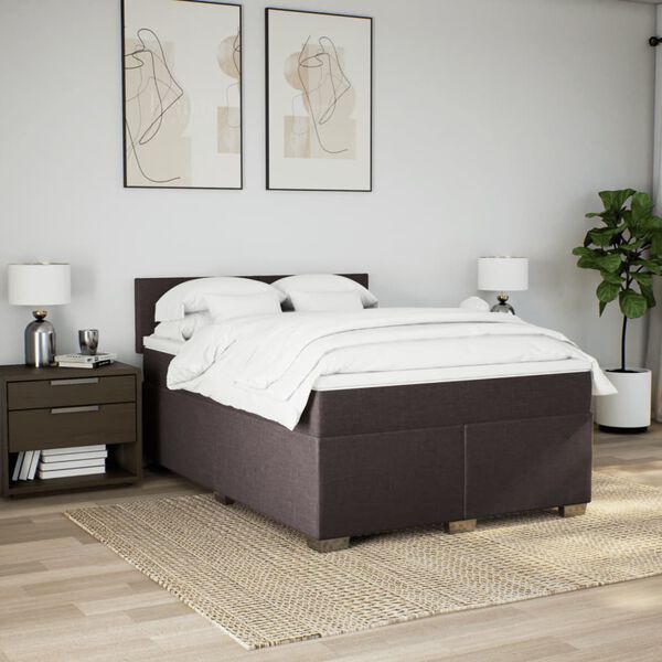 vidaXL Cama box spring con colch&oacute;n tela marr&oacute;n oscuro 140x200 cm