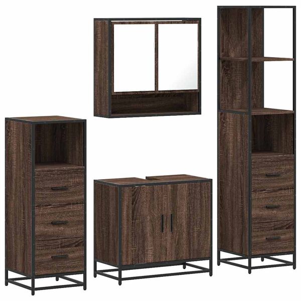vidaXL Set de muebles baño 4 pzas madera contrachapada roble marrón