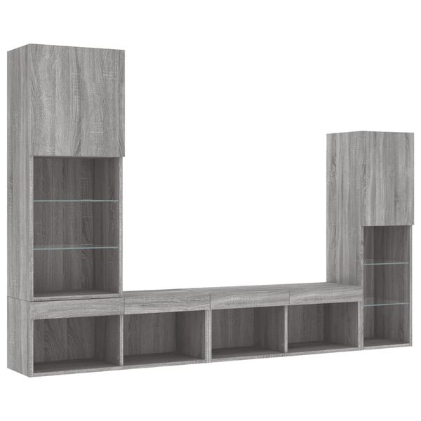 vidaXL Muebles TV pared con LED 4 pzas madera ingenier&iacute;a gris Sonoma