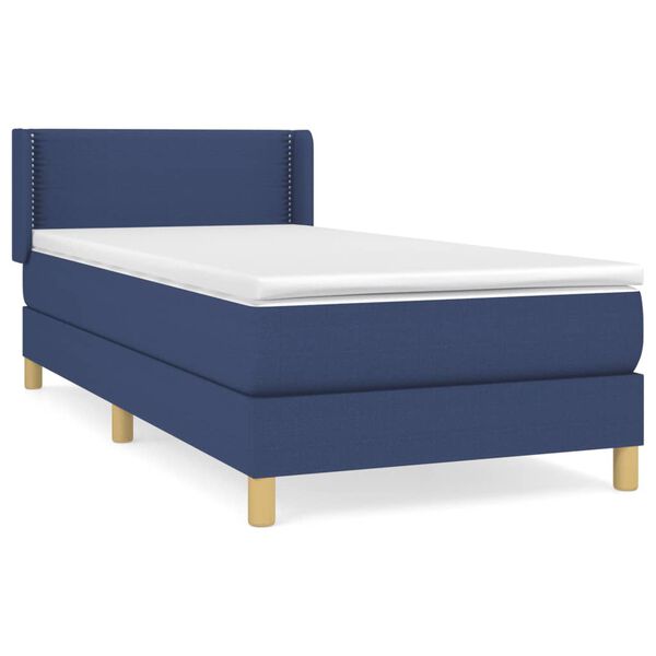 vidaXL Cama box spring con colch&oacute;n tela azul 90x200 cm