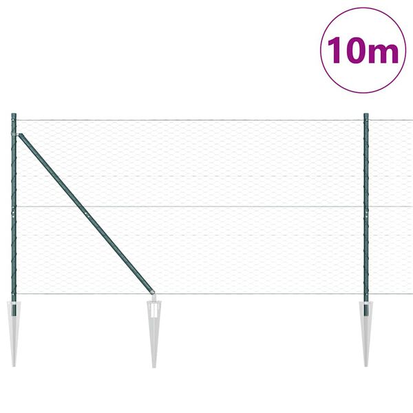 vidaXL Reja con postes Verde 1.2 x 10 m Acero recubierto de PVC
