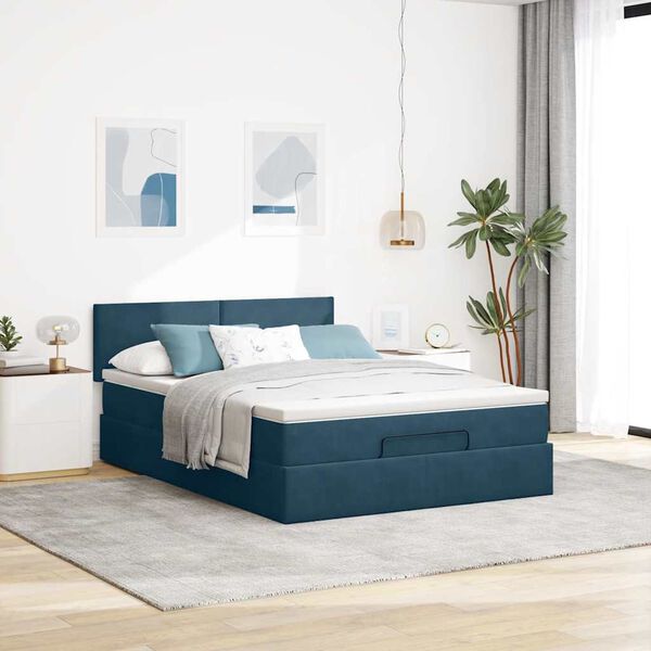 vidaXL Estructura de cama otomana con colch&oacute;n azul oscuro 140x200 cm