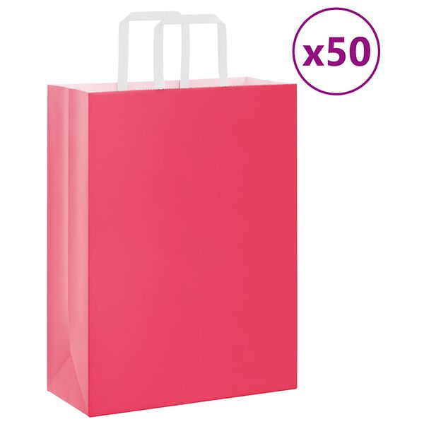 vidaXL Bolsas de papel con asas 50 uds rosa 26x12x35 cm