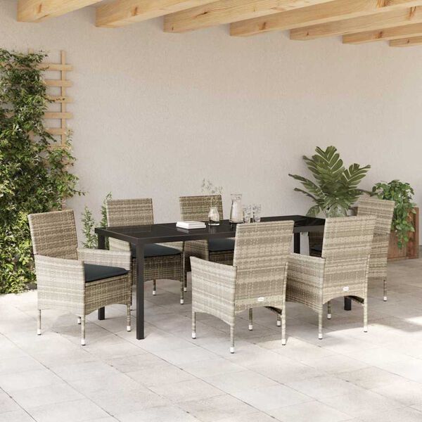 vidaXL Conjunto de Comedor de Jard&iacute;n 7 pcs Gris Claro rat&aacute;n sint&eacute;tico
