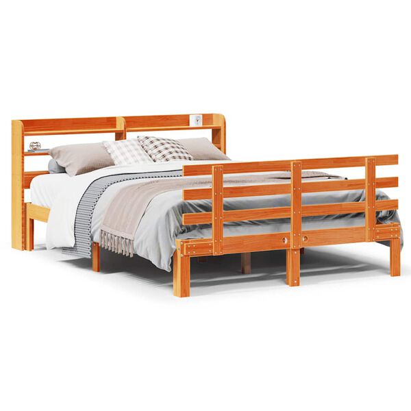 vidaXL Estructura cama con cabecero madera pino marrón cera 150x200 cm