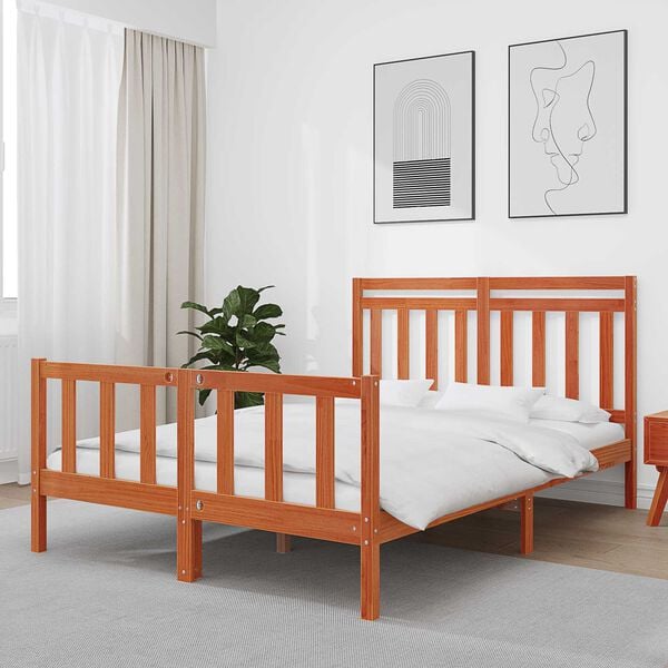 vidaXL Estructura de cama con cabecera 2 pcs Marrón cera 150 x 200 cm