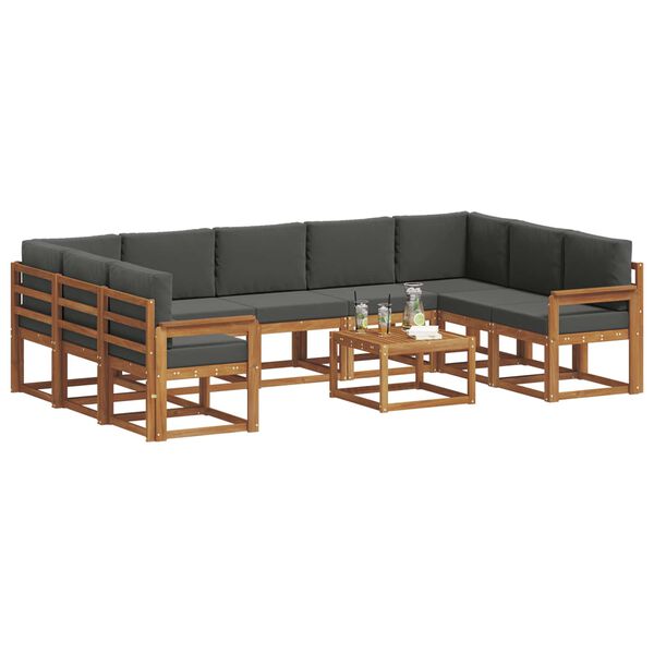 vidaXL Conjunto de sof&aacute;s de exterior 10 pcs Natural y Antracita