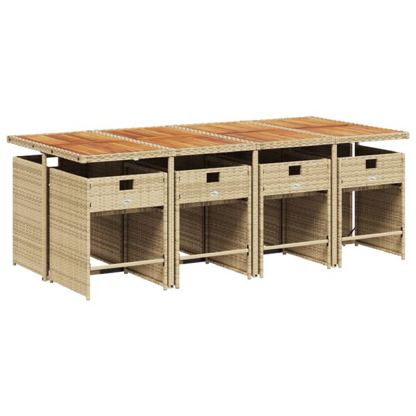 vidaXL Set comedor de jard&iacute;n 9 pzas con cojines rat&aacute;n sint&eacute;tico beige