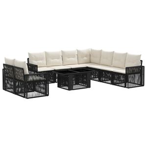 vidaXL Conjunto de sof&aacute;s de jard&iacute;n 10 uds. Negro y Blanco Crema