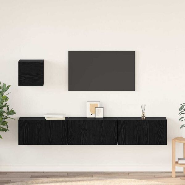 vidaXL Conjunto de mueble de TV 4 pcs Roble Negro Madera de ingeniería