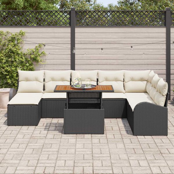 vidaXL Conjunto de sof&aacute; de jard&iacute;n 9 pcs Negro Polirat&aacute;n