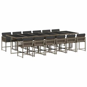 vidaXL Set comedor de jard&iacute;n con cojines 13 pzas rat&aacute;n sint&eacute;tico gris